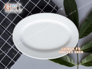 Đĩa bầu dục men trắng 24cm