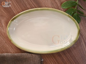 Đĩa bầu dục men vuốt trơn 24x17cm