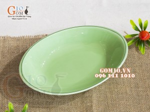 Đĩa bầu dục sâu lòng men ngọc trơn cao cấp 24x16cm