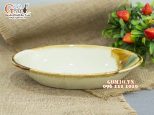 Đĩa bầu dục sâu men nhật vàng, 24x15cm