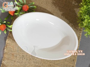 Đĩa bầu dục sâu men trắng cao cấp 24x16cm