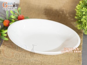 Đĩa bầu dục sâu men trắng cao cấp 24x16cm