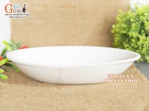 Đĩa bầu dục sâu men trắng cao cấp 24x16cm
