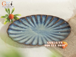 Đĩa bầu dục vân men hỏa biến thiên hà, 32x20cm