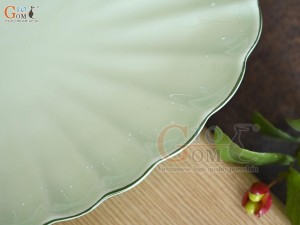 Đĩa bầu dục vân men ngọc vẽ hoa Bưởi trắng, 27x18cm