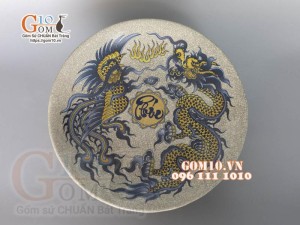 Đĩa cau men rạn Phúc Lộc Thọ, đường kính 12cm