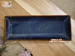 Đĩa chữ nhật cao men hỏa biến thiên hà, 23x9cm