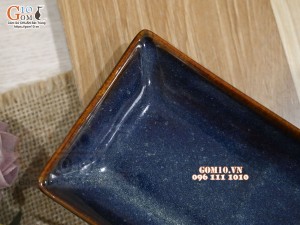 Đĩa chữ nhật cao men hỏa biến thiên hà, 23x9cm