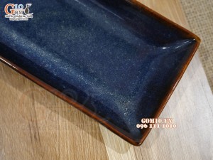 Đĩa chữ nhật cao men hỏa biến thiên hà, 23x9cm