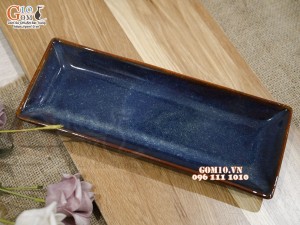 Đĩa chữ nhật cao men hỏa biến thiên hà, 23x9cm