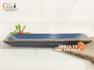 Đĩa chữ nhật cao men hỏa biến thiên hà, 27x13cm