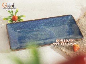 Đĩa chữ nhật cao men hỏa biến thiên hà, 27x13cm