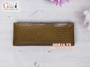 Đĩa chữ nhật dài men gốm vàng, 25x10cm