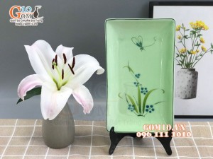 Đĩa chữ nhật Đào Chuồn Ngọc, 24x14cm