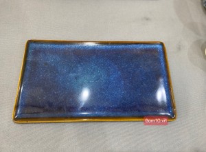 Đĩa chữ nhật lòng phẳng men hoả biến thiên hà, 29x16.5cm