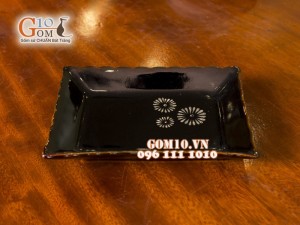 Đĩa chữ nhật lượn men hỏa biển vẽ hoa bông 22x16cm