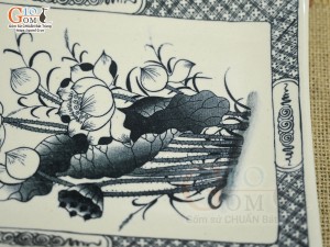 Đĩa chữ nhật men bóng họa tiết hoa Sen, 27x17cm
