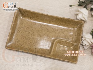 Đĩa chữ nhật men gốm thành lượn có vách ngăn, 16,5x11cm