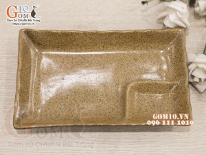 Đĩa chữ nhật men gốm thành lượn có vách ngăn, 21x13cm