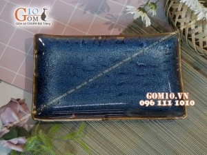 Đĩa chữ nhật men hỏa biến thiên hà, 21,5x13cm