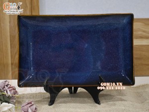 Đĩa chữ nhật men hỏa biến thiên hà, 32x20cm