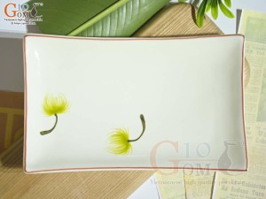 Đĩa chữ nhật men kem vẽ Bồ Công Anh 19cm