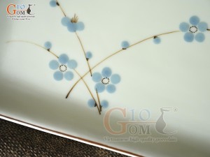 Đĩa chữ nhật men kem vẽ hoa Đào xanh 22x13cm