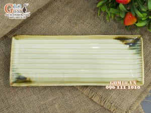 Đĩa chữ nhật men nhật vàng, 25x10cm