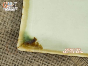 Đĩa chữ nhật men nhật vàng, 26x16cm