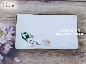 Đĩa chữ nhật Sen hồng