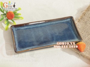 Đĩa chữ nhật thành cao men hỏa biến thiên hà, 22x14cm