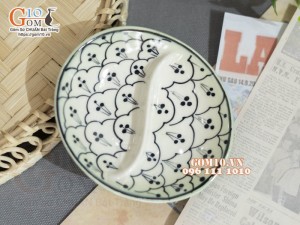 Đĩa gia trị oval xanh đồng vẽ bèo