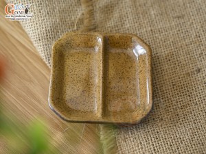 Đĩa gia vị 2 ngăn men gốm vàng