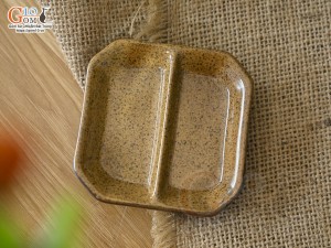 Đĩa gia vị 2 ngăn men gốm vàng