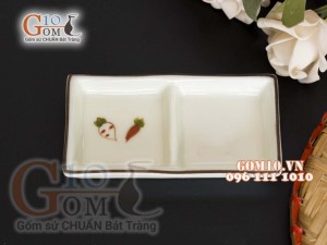 Đĩa gia vị 2 ngăn men kem vẽ Cà Rốt 