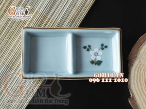 Đĩa gia vị 2 ngăn Ngọc Thanh Dương vẽ hoa Đào