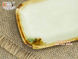 Đĩa gia vị chữ nhật men nhật vàng