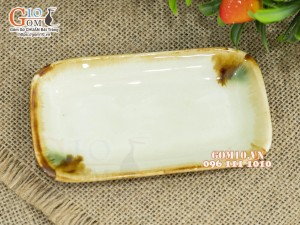 Đĩa gia vị chữ nhật men nhật vàng