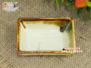 Đĩa gia vị chữ nhật sâu men nhật vàng