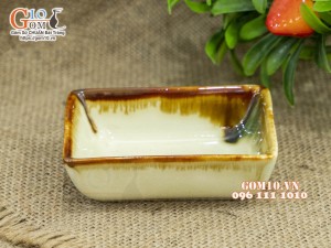 Đĩa gia vị chữ nhật sâu men nhật vàng