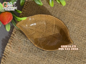 Đĩa gia vị hình lá gốm vàng