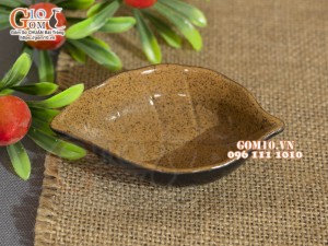 Đĩa gia vị hình lá gốm vàng