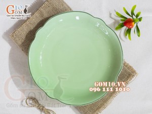 Đĩa hoa men ngọc trơn cao cấp, đường kính 22cm