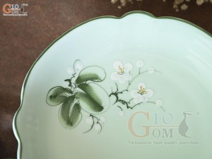 Đĩa hoa men ngọc vẽ hoa Bưởi trắng, đường kính 22cm
