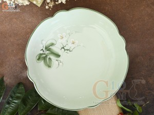 Đĩa hoa men ngọc vẽ hoa Bưởi trắng, đường kính 22cm