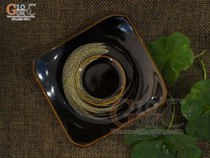 Đĩa kê chén men hỏa biến màu mật ong