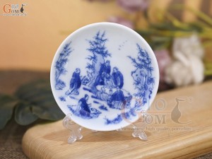 Đĩa kê chén men lam cảnh trúc lâm thất hiền