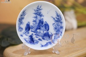 Đĩa kê chén men lam cảnh trúc lâm thất hiền