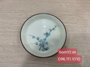 Đĩa kê men kem vẽ hoa đào xanh đường kính 9cm