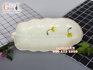 Đĩa lá chuối men kem vẽ Bồ Công Anh 30,5cm